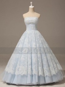 wedding photo - A-line Baby Blue Lace Wedding Gown Quinceanera Gown 2014 Fashion