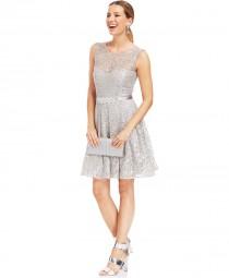 wedding photo - Betsy & Adam Illusion Foiled Lace Belted Dress