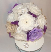 wedding photo -  Custom White Bridal party bouquet package, Wedding party bouquets, Paper Bouquets, Wedding party bouquets, Fake bouquet, silk bouquet
