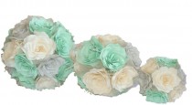 wedding photo -  Mint Green Bouquets, Artificial Bridal bouquet, Wedding bouquet, Paper Bouquet, Toss bouquets, Fake bouquet, silk bouquet, corsages