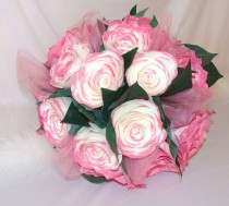 wedding photo -  Pink bridal bouquet, wedding bouquet, Rose bouquet, Fake flower bouquet, Paper bouquet, silk bouquet, Tulle bouquets, Flower girl bouquet