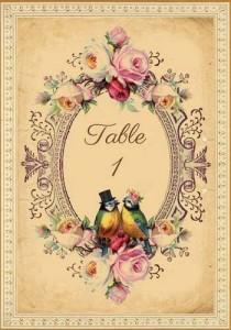 wedding photo - Tallulah - Vintage Victorian Love Birds And Roses - Printable DIY Wedding Table Numbers 1-25 - Customized Wedding Table Numbers