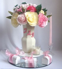 wedding photo -  Personalized centerpiece, Romantic wedding decor, Pink bridal decor, Baby shower decor, bridal shower decor, Faux floral decor, Paper flower