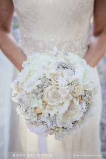 wedding photo - Softest White Handmade Flower Brooch Bouquet -- Deposit On A Made-to-order Wedding Bouquet
