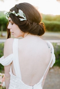wedding photo - Low Wedding Updo With Flower Crown