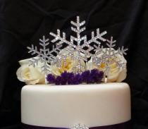 wedding photo -  Triple Snowflake Swarvoski Crystal Cake Topper Winter Wedding Winter Themed Event