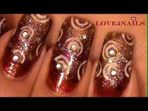 wedding photo - Fall Burgundy & Gold Party Nails