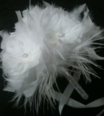 wedding photo - Snow White Ostrich Feather Flowers BLING By KristinDangerDesigns