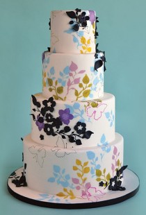 wedding photo - Wedding Cake With Hand Painted Flowers