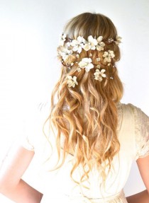 wedding photo - Bridal Crown, Flower Head Wreath, Wedding Hair Accessory, Woodland Hair Piece, Hair Wreath, Circlet, Ivory, Pearl, Silver, Headpiece - HERA