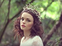 wedding photo - White Rustic Love Hair Wreath, Woodland Wreath, Wedding Hairband