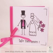 wedding photo -  Hochzeitseinladung - Witziges Brautpaar - 10 x 10 cm - Pink