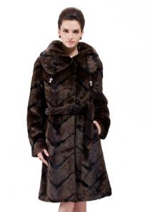 wedding photo -  Faux dark coffee mink fur with black stripes women long coat