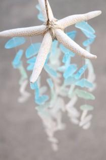 wedding photo - RESERVED Sea Glass & Starfish Mobile - Ombre Blues