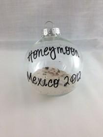 wedding photo - Personalized Custom GLASS Honeymoon Keepsake Ornament, Wedding Gift