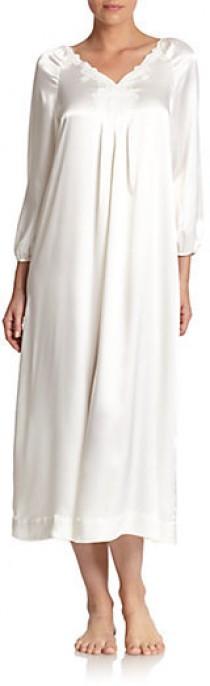 wedding photo - Oscar de la Renta Sleepwear Lace-Detail Satin Long Gown