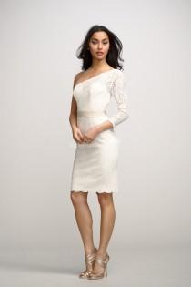 wedding photo -  Ivory One Shoulder Lace Short Bridesmaid Dress Knee Length