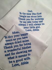 wedding photo - Set Of Two Personalized WEDDING HANKIE'S Mother & Father Of The Bride Gifts Hankerchief - Hankies
