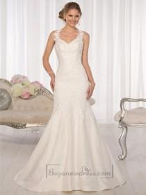 wedding photo -  Straps Fit and Flare Sweetheart Lace Wedding Dresses with Low Open Back