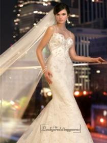 wedding photo - Spaghetti Staps Slim-line Beaded Lace Appliques Low Back Wedding Dresses