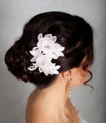 wedding photo - Lace Ivory Hair Flowers, Bridal Flower Headpiece, Bridal Hairpiece, Ivory Hair Clips, Wedding Hair Accessories - CARLA