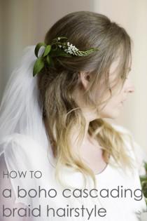 wedding photo - DIY Bridal Hair Tutorial. How to Create a Boho Cascading Braid & Waves