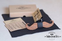 wedding photo - Wooden Bow Tie "MUSTACHE" Classic, 100% Handicraft / Unique Wood Bow Tie By TwinsBowTies