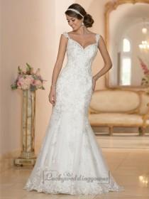 wedding photo - Fit and Flare Sweetheart Lace Appliques Wedding Dresses with Deep V-back