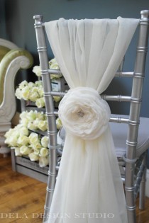 wedding photo - New ! Cloud Rose 7" Fabric Flower Wedding - Chair Sash - Bridal Flowers
