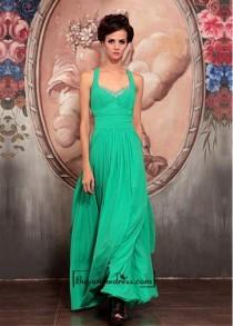 wedding photo -  Attractive A-line Halter Neckline Natural Waist Full Length Green Evening Gown