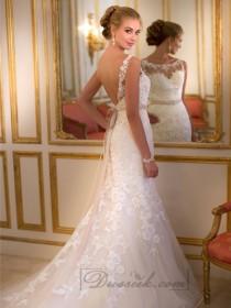 wedding photo -  Fit and Flare Illusion Lace Bateau Neckline Wedding Dresses with Open V-back