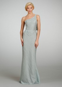wedding photo - A-line One-shoulder Textured Bridesmaid Dress with Bow Back