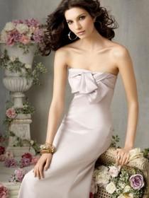 wedding photo - Shimmer Silk Strapless A-line Long Bridesmaid Gown with Empire Bodice and Bow Detail
