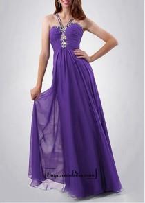 wedding photo -  Attractive Chiffon A-line V-neck Ruched Bodice Floor Length Cutout Prom Dress