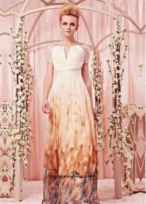 wedding photo - Attractive Printed Chiffon & Tencel A-line Key-hole Neckline Floor-length Formal/ Event Dress