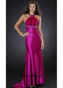 wedding photo -  Beautiful Charmeuse High Neckline Cross Back Ruched Bust Formal Dress