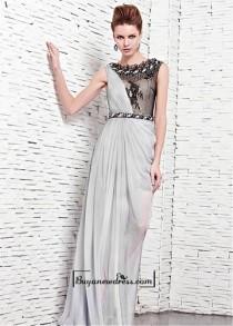 wedding photo - Amazing & stylish A-line Bateau Neckline Raised Waist Floor-length Prom Dress