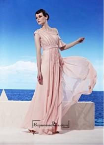 wedding photo - Amazing A-line One Shoulder Neckline Natural Waist Beaded Full Length Evening Gown