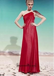 wedding photo - Amazing A-line One Shoulder No Waistline Long Ruched Beaded Party Dress