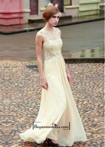 wedding photo -  Brilliant Chiffon & Lace Appliques A-Line Jewel Neckline Long Prom Dress