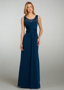 wedding photo - Shirred Straps V-back A-line Long Bridesmaid Dress with Ruched Bodice