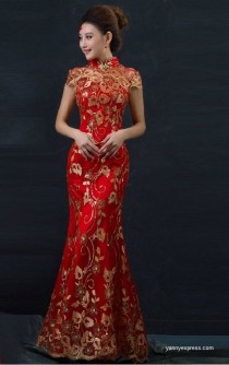 wedding photo - Chinese Wedding Fishtail Gown Cheongsam Bridal Evening Banquet Dress