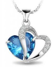 wedding photo -  BEST SELLER - White Gold Rhodium Plated Pendant Blue Sapphire Heart Necklace 18"