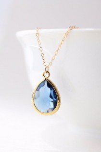 wedding photo - Navy Blue / Gold Teardrop Necklace - Navy Bridesmaid Necklace - Bridesmaid Gift Jewelry - Navy And Gold Necklace - NB1