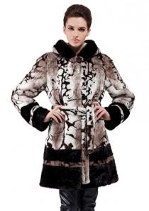 wedding photo -  Faux marble pattern mink fur middle with hood women coat