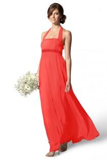 wedding photo - Red Chiffon Halter Prom Dress With Ruched Front Bodice
