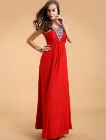 wedding photo -  Princess Jewel Floor Length Red Evening Dress