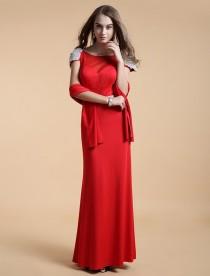wedding photo -  Sheath Column Scoop Floor Length Red Evening Dress