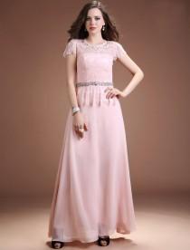 wedding photo -  A Line Jewel Floor Length Pink Evening Dress