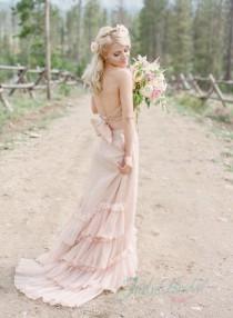 wedding photo -  JOL234 romance blush colored boho chiffon wedding dress gown